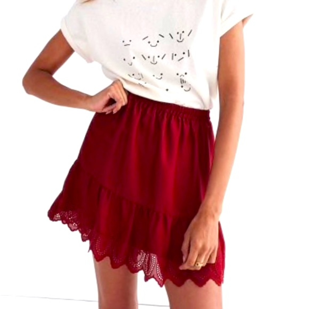NWT Madewell Duskway Eyelet Skirt in Wine